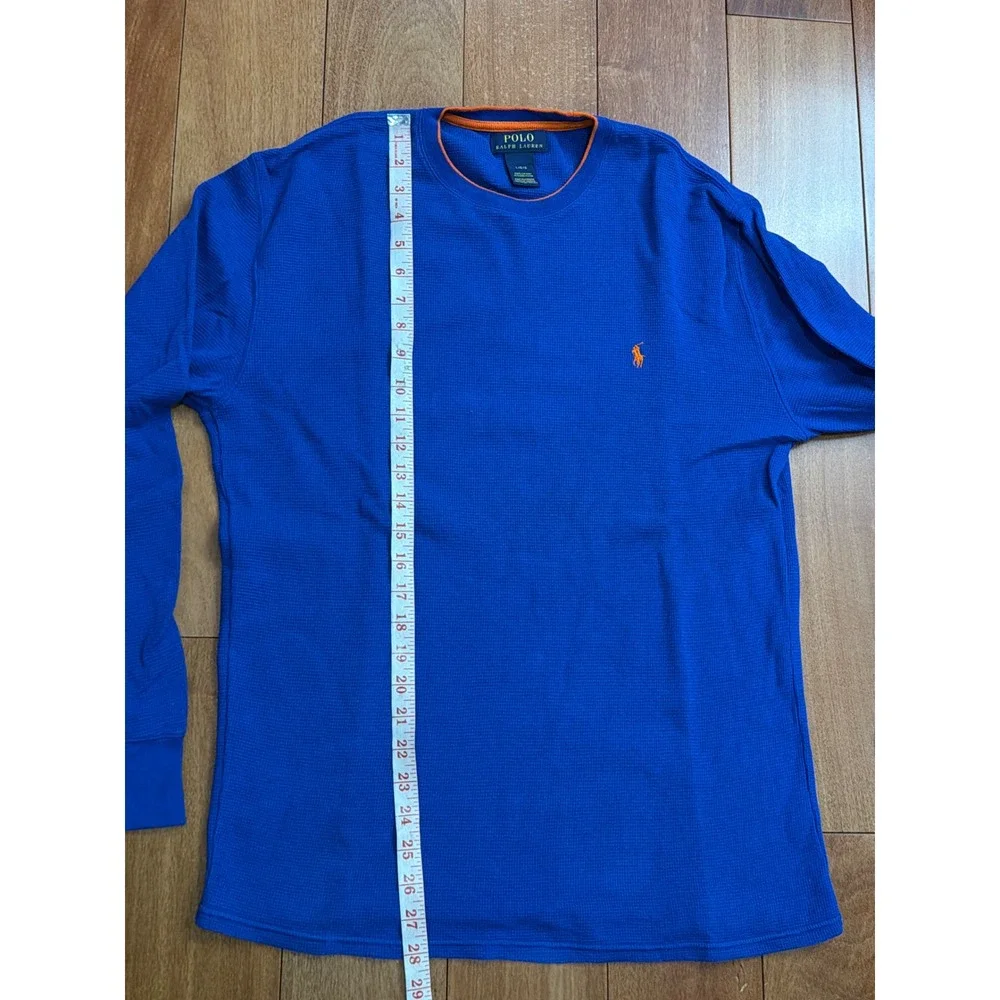 Polo Ralph‎ Lauren Thermal Shirt Mens Blue Orange Waffle Knit Long Sleeve Large